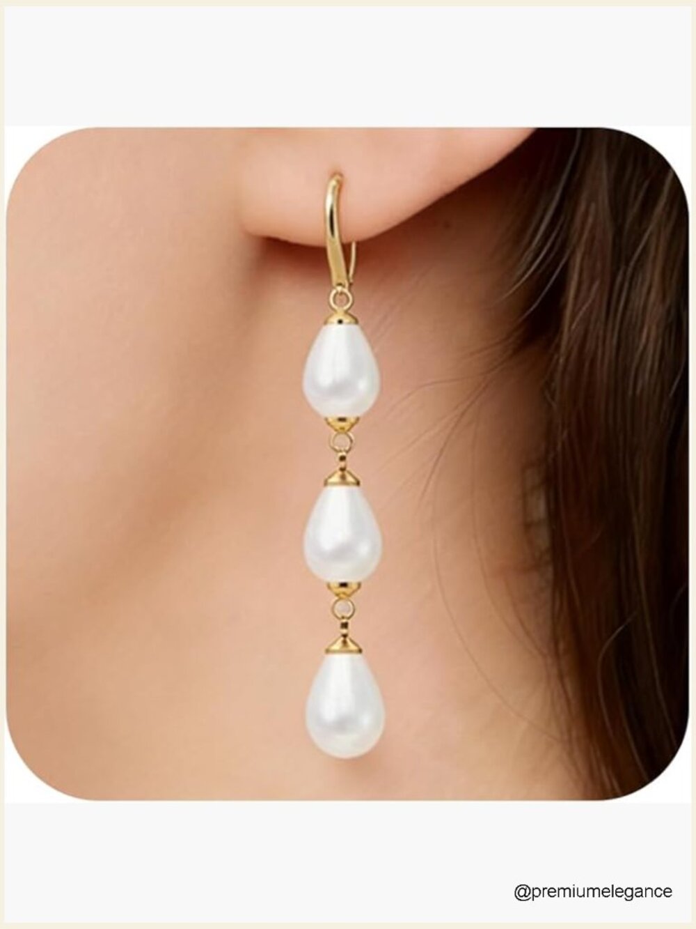 Pearl Drop Dangle Earrings 14K Gold Plated Huggie Hoop Triple Teardrop Dainty